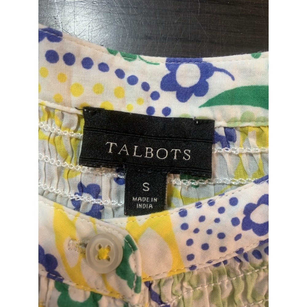 Talbots‎ Shirt Women Small Paisley Smocking Yellow Peasant Button Crochet Boho - Picture 4 of 12